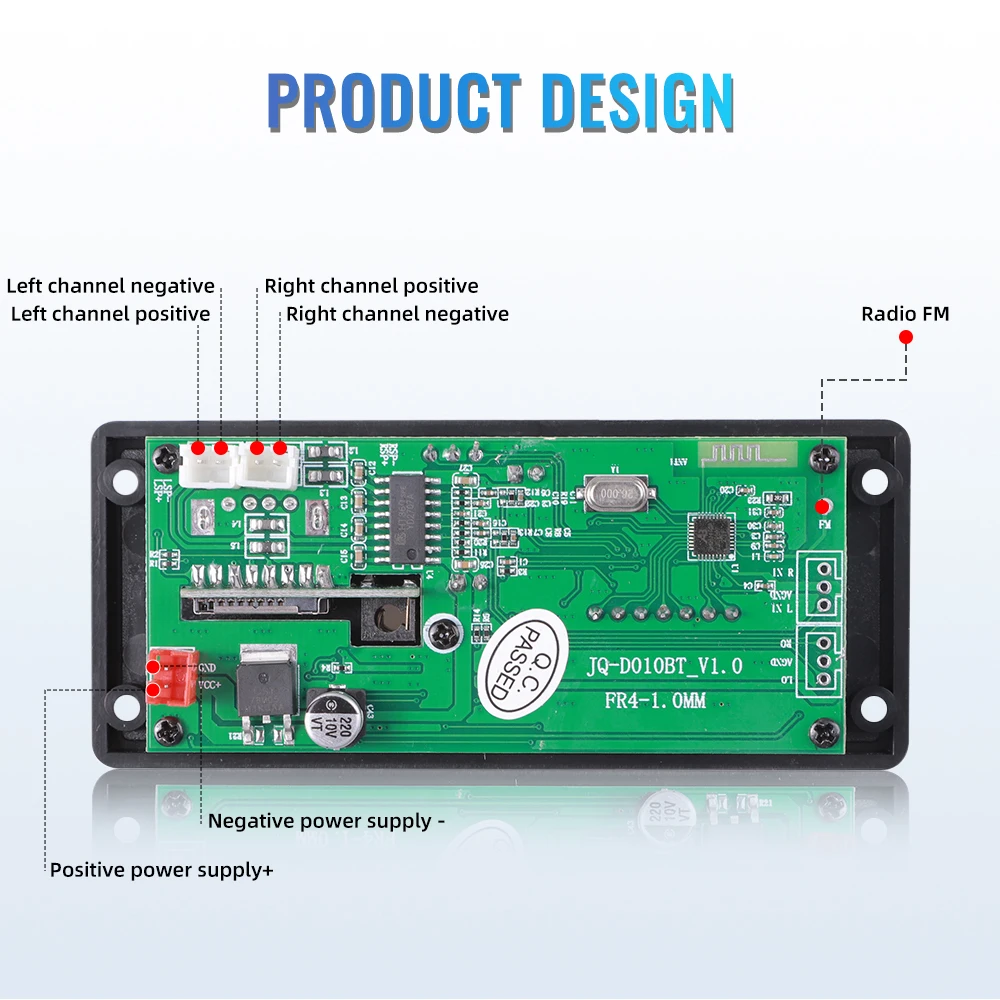 블루투스 5.0 자동차 FM 라디오 모듈 TF USB AUX WMA 플레이어 디코더, 핸즈프리 앰프, 2*25W, 50W, 12V MP3 플레이어 디코더 보드