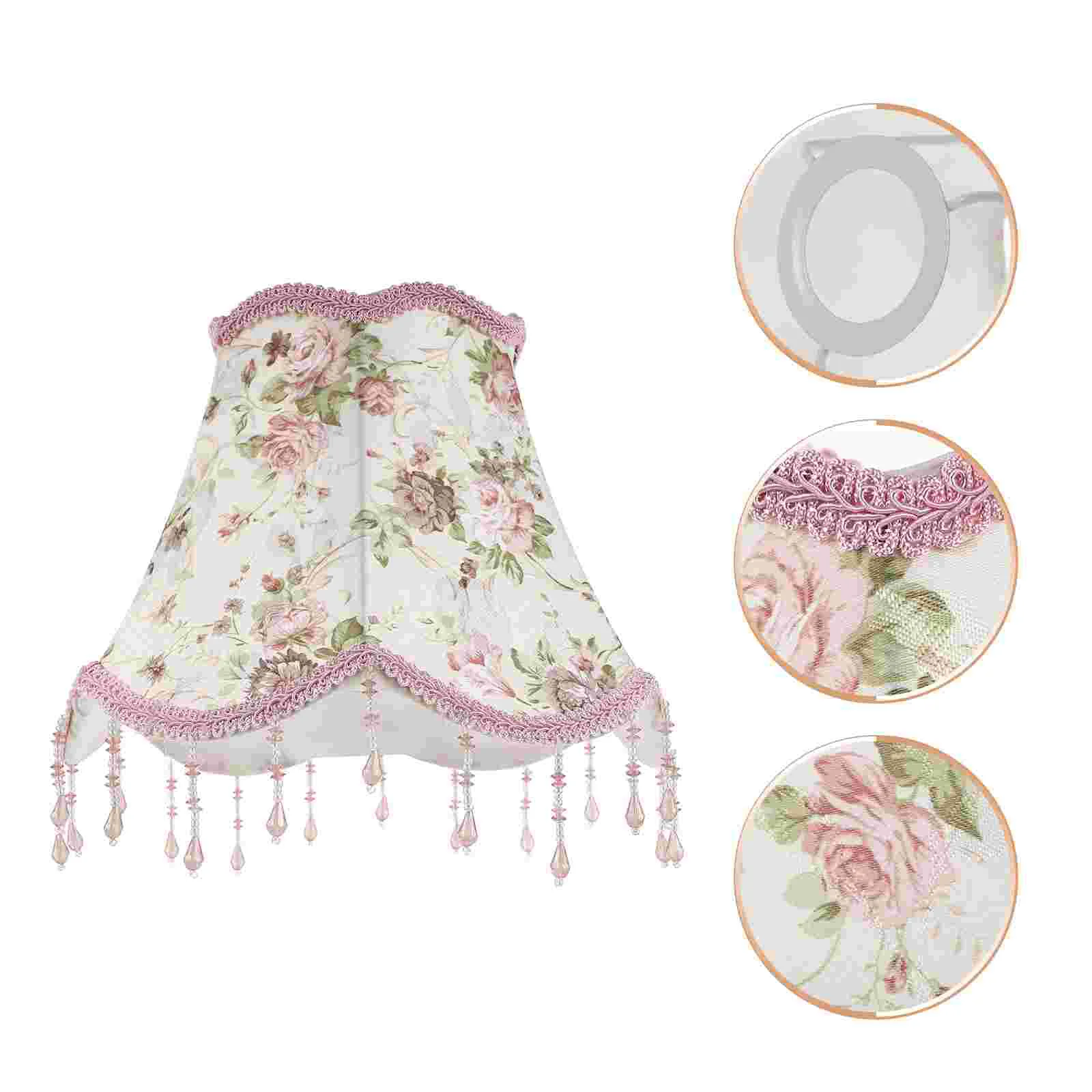 

Vintage Lamp Shade Pink Victorian Lampshade Beads Fringe Cloth Lamp Cover E27 Antique European Cloth Lamp Covers
