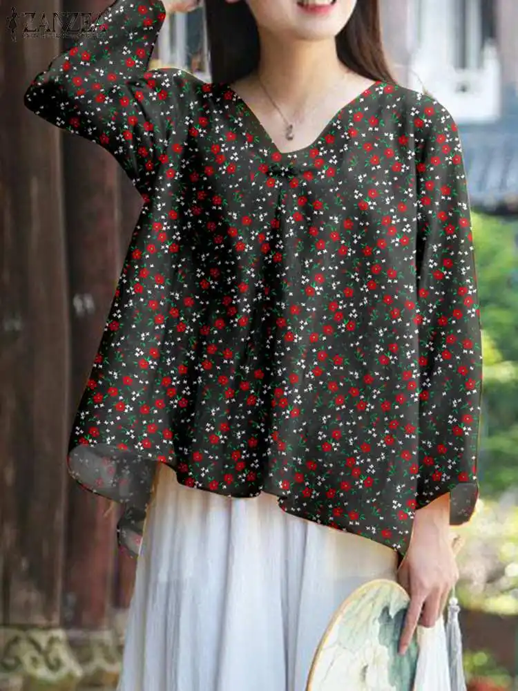 

ZANZEA Women Floral Print Blouse Causal Loose A-line Blusas 2024 Spring Long Sleeve Holiday Shirt Vintage V-Neck Tunic Oversized
