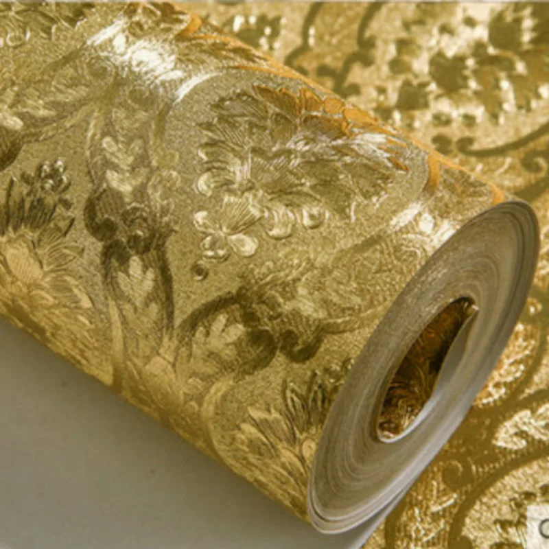 Luxury Classic Gold Wallpaper Roll Bedroom Living Room Relief Damask Wall Paper Glitter Wallpapers Gold Foil papel de parede lucency green gold foil thank you stickers seal labels pretty cards for business envelope wrapping paper aesthetic stickers