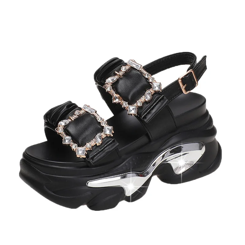 

High 9CM Bling Strap Chunky Sandals Women Summer New Thick Bottom Wedges Beach Slippers Woman Fashion Pink High Platform Sandals
