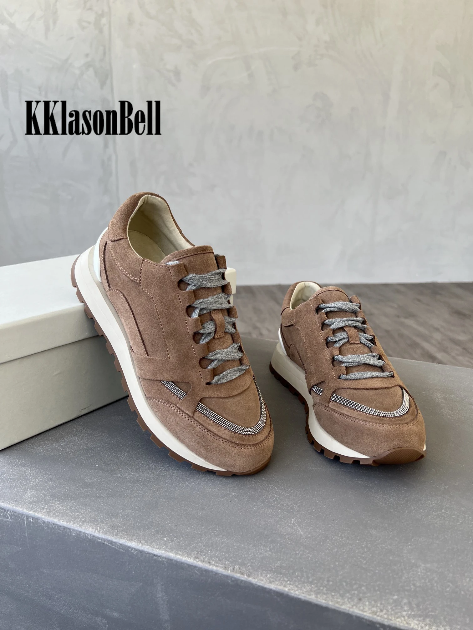 9.27 B*C Women's Casual Sneakers Lace-Up Cow Suede Chain Decoration Comfortable Shoes KKlasonBell