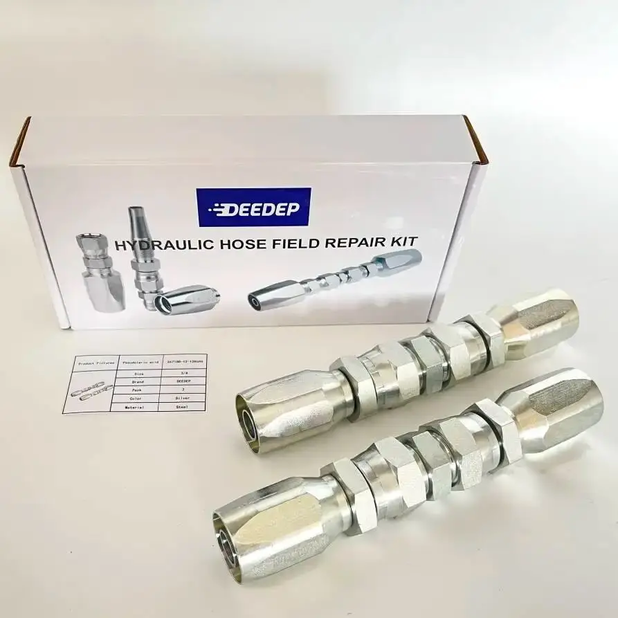Hydraulic Reausable fittings Kit For R5 Hose, 2 pcs Kit, 5 Size From 1/4'' to 3/4'', Easy Connetion, Hydraulic Fitting Connector