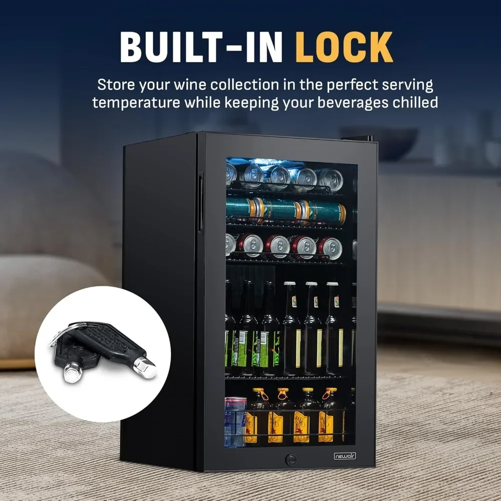 NEW-126 Can Beverage Refrigerator, Glass Door Mini Fridge Drink Cooler for Beer, Soda, Wine – Compact Freestanding Fridge for Ho