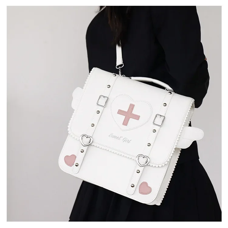 2024 New Fashion Japanese Sweet PU Backpack Preppy School Style Cute Satchels Sweet Heart Uniform Crossbody Bags Teenage Girls