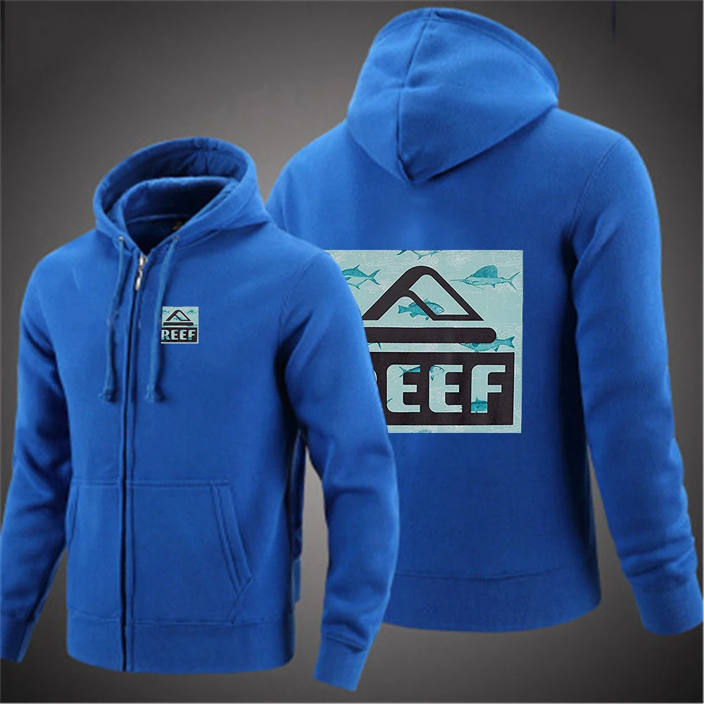 Reef 2023 new men's pullover solid color zipper hoodie spring and autumn comfortable long-sleeved sweatshirt jacket