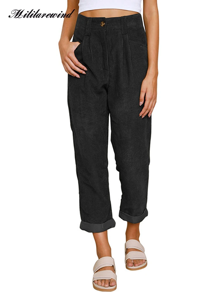 

Брюки женские вельветовые с завышенной талией, повседневные свободные прямые однотонные штаны, уличная одежда, Y2k, весна-осень