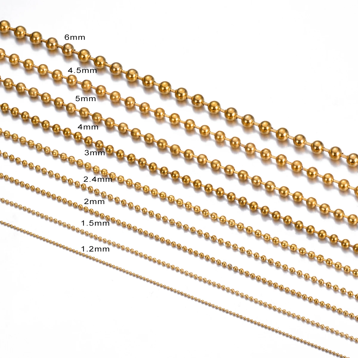 Stainless Steel Necklace 1 Meter 1.2mm-10mm with 5pcs Connectors for Pendant Dog Tags