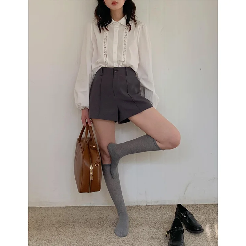[Grey Shorts] Ge Ming A-line Shorts Women's 2024 Spring New Korean casual suit pants