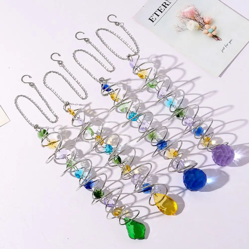 Double Spiral Tail Wind Spinner Hanging 3D Suncatcher Crystal Ball DIY Crafts Colourful Rainbow Catcher Home Decor Festival Gift