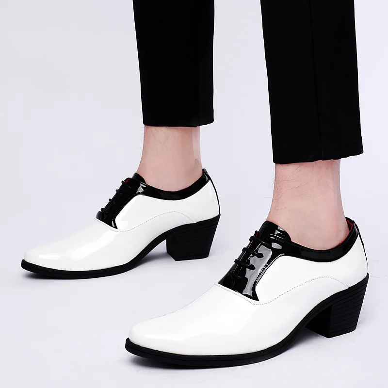 Classic Glitter Leather Men's Dress Shoes Fashion Red Mirror Luxury Shoes Men Increasing-height Heel Men Footwear