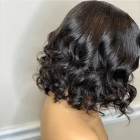 Perruque Bob Courte Ondulée 15A en Cheveux Humains Vierges Brésiliens, Perruques Lace Front 13x4 Transparentes avec Fermeture Frontale Ondulée 4