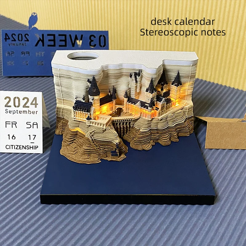 Omoshiroi Block 3D Calendar 2024 Notepad 3D Memo Pad Castle Sticky Note 3D  Art Notes Block Office Accessories Original Gifts