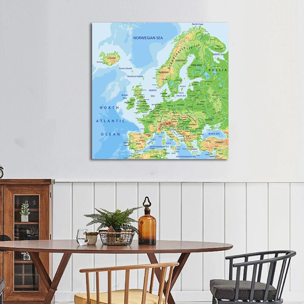Orographic and Traffic Map of Europe Non-woven Canvas Painting Wall Poster Classroom Home Decoration School Supplies 90*90cm