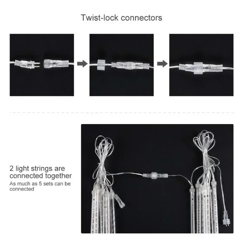 30/50cm 8 Tube Meteor Shower Rain LED String Lights Christmas Tree Decorations Street Garland for Decor Noel New Year Navidad
