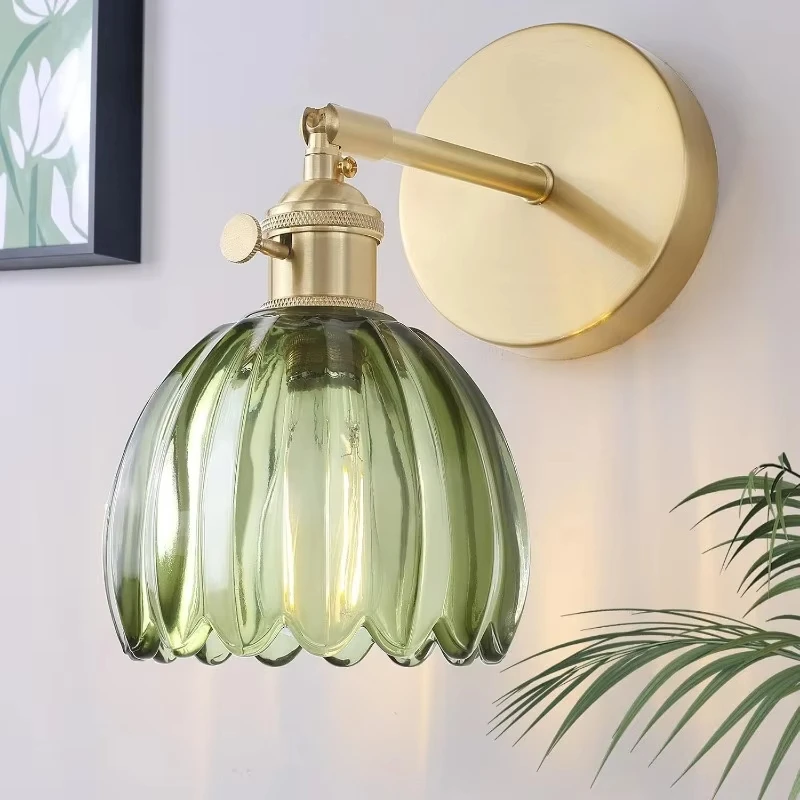 Vintage Green Tulip Glass Wall Lamp Shade Living Room Bedroom Door Lamp Bedside Lights led light led wall lamp wall light