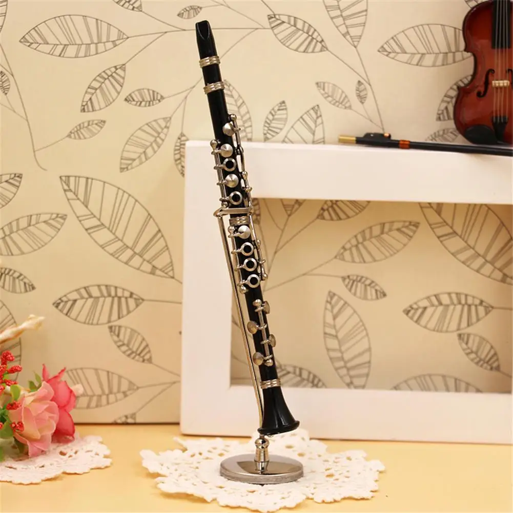 Mini Clarinet Model Musical Instrument Miniature Desk Decor Display with black leather box + bracket
