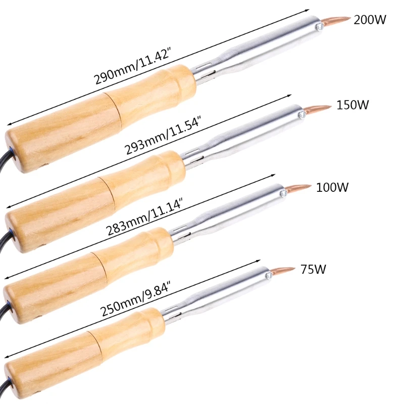 

220V Heavy Duty Electric Soldering Iron 75W 100W 150W 200W High Power Soldering Iron Chisel Tip Wood Handle