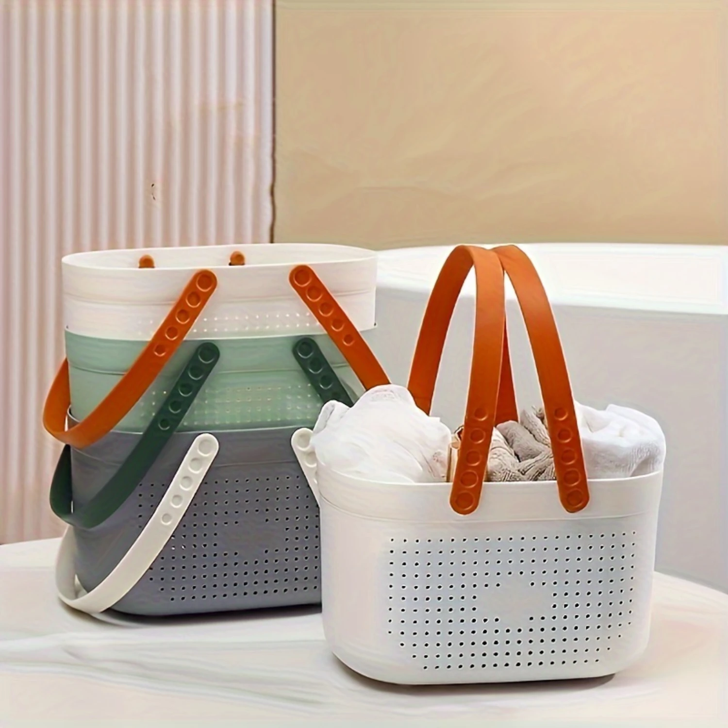 Portable Shower Caddy Basket Bathroom Organizer Handle Dorm Bath Accessory Bins 1pc