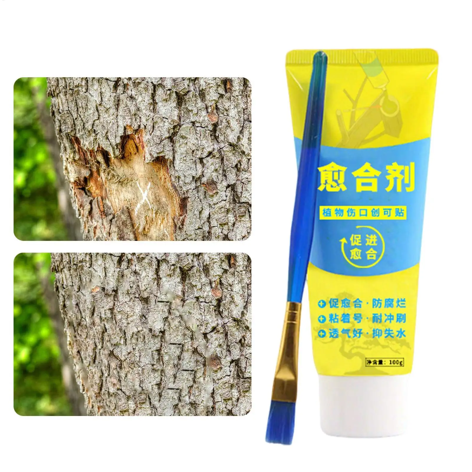 나무 접목용 실란트, 나무 줄기 가지 실란트제 100g, 내후성 천연 페이스트(브러시 포함), 관목, 과일, 분재, 꽃용