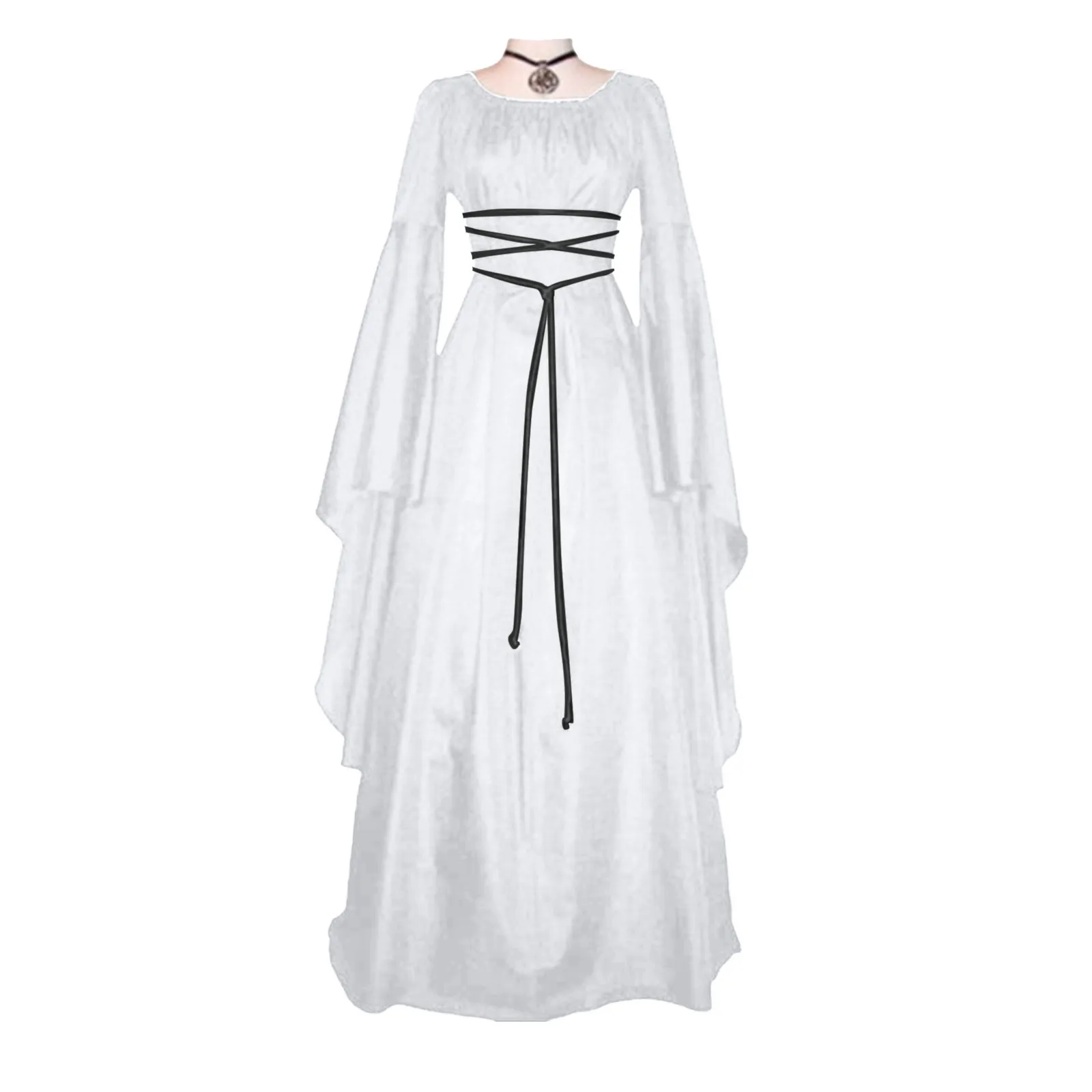 thumbnail image 1 of Vestido largo de manga larga con cordones para mujer, elegante, estilo gótico medieval, oscuro, retro, para fiesta, noche, graduación, 1 of 5