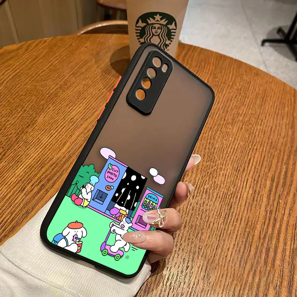 Matte Case for Huawei NOVA Y70 10 9 8SE 8 7SE 7I 7 6 5I 5 4 3I 4G 5G Case Funda Coque Capa Shell Cover White Pig Rabbit Cartoon
