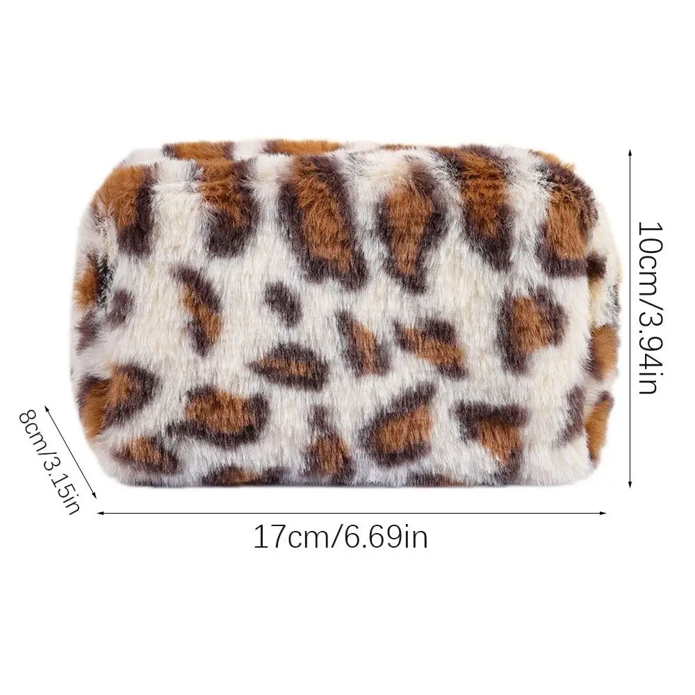 High-quality Plush Makeup Bag Leopard Print Large Capacity Toiletry Bag Portable Zipper Travel Organizer 6