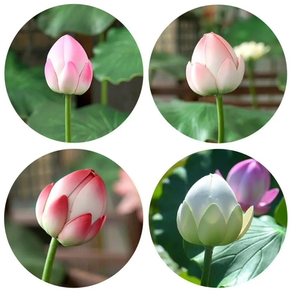 Künstliche Landschaftsblumen DIY-Dekoration EVA Simulierte Lotusblume mit Stiel Grünpflanze Lotusblatt Gartenzubehör – Detail 6