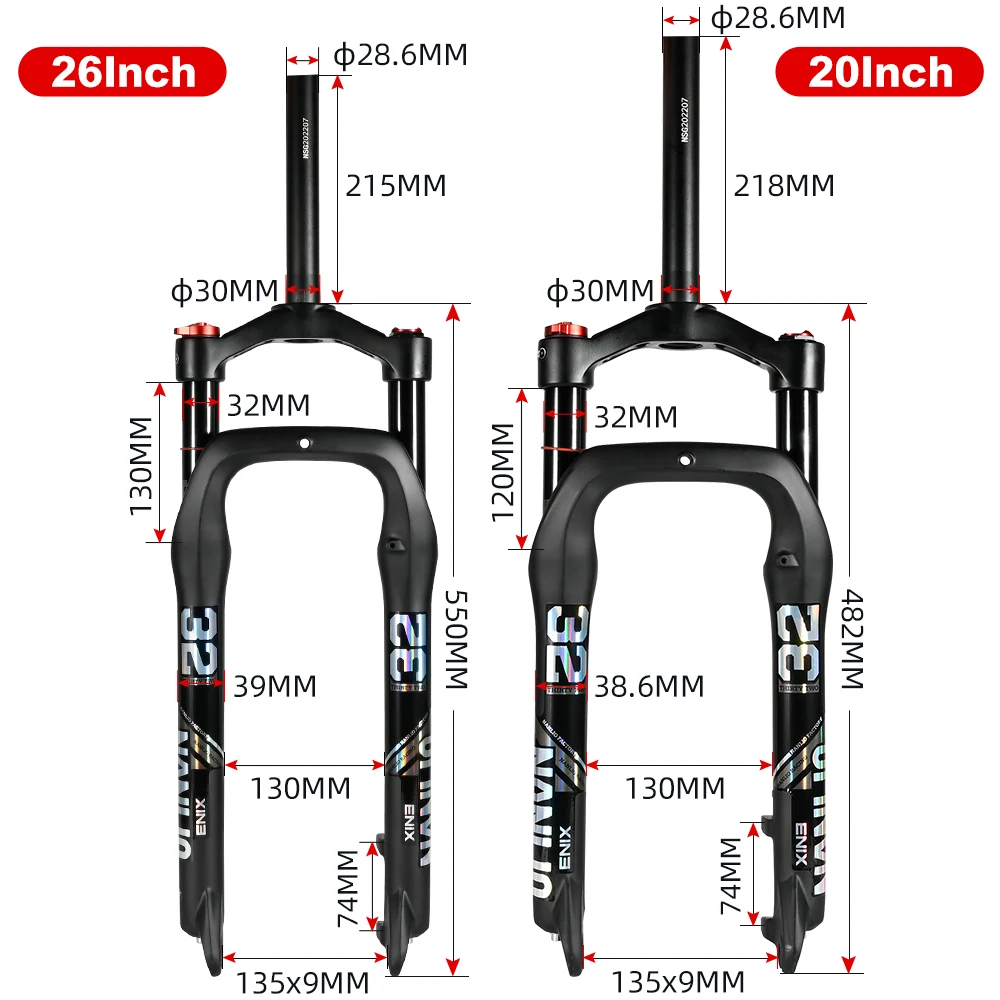 NANLIO Fat Bike Suspension Fork, Oil Air Fork 20 26 Inch 135x9mm Width Fits 4.0 4.8 Inch Tires Snow Terrain - Image 3