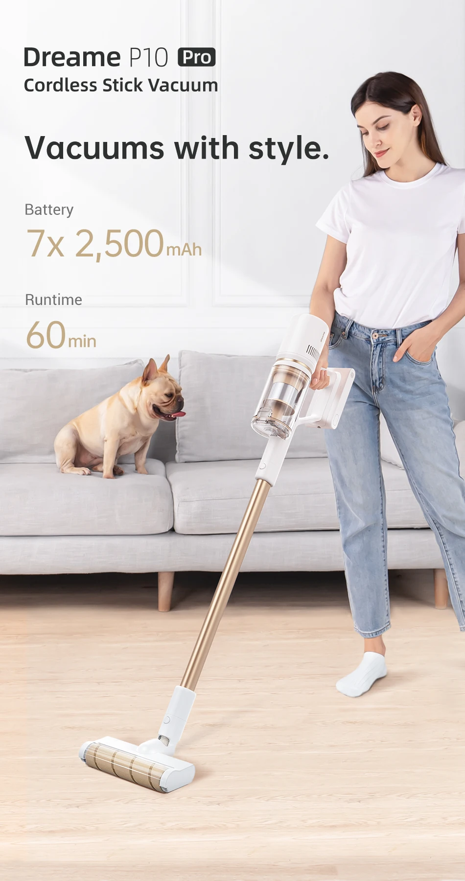 Dreame P10 Pro Cordless Vacuum Cleaner For Home 60min 22kPa 130AW