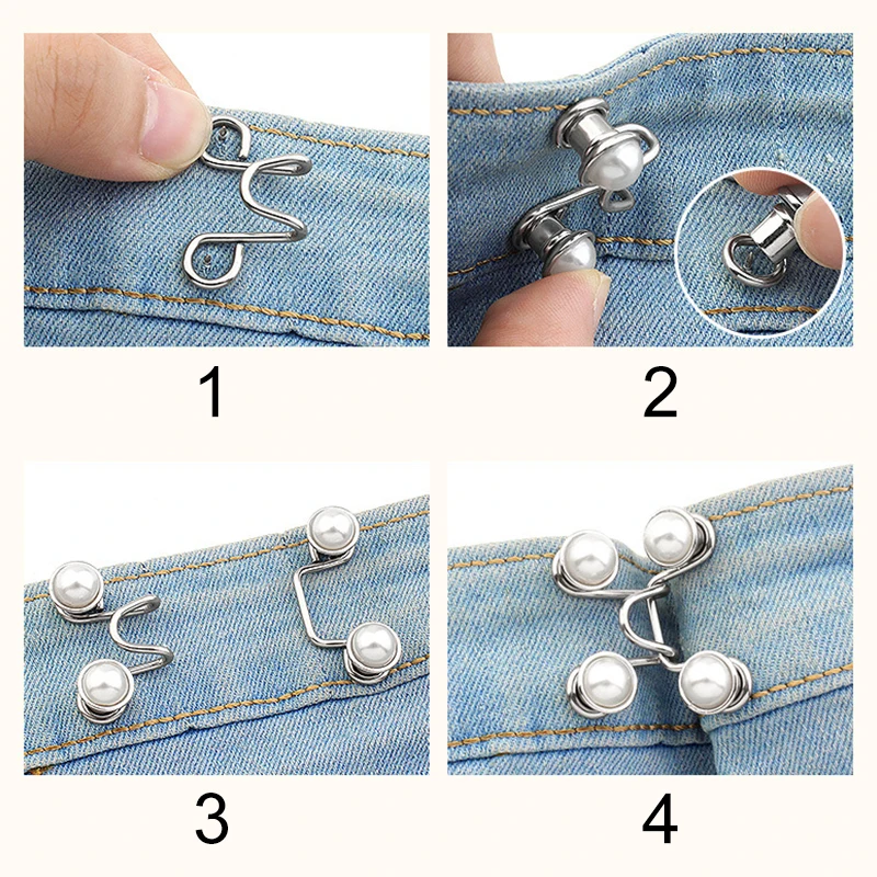 Adjustable Waist Buckle Extender No Sewing Pant Clips Waist Tightener Button for Jeans Skirts Sleeves Fit Button Pins Tool 3