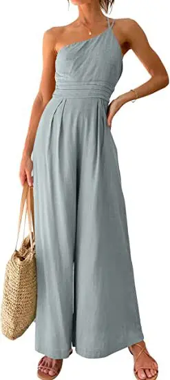 2023 Women's Single Strap Pleated High Waist Casual Wide Leg Jumpsuit Summer Fashion Casual Party Elegant Rompers Lady
