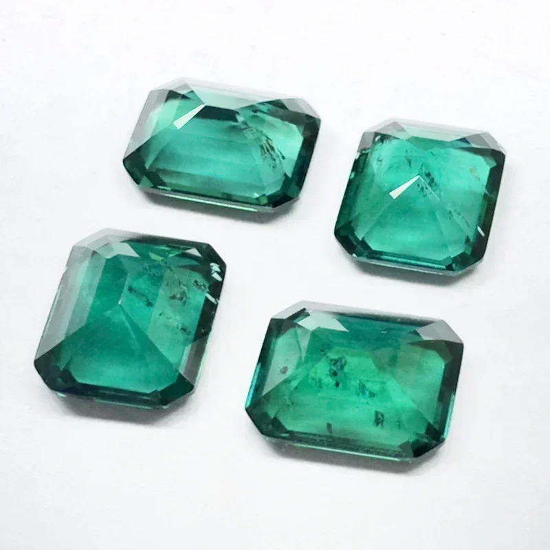 Lab Grown Zambian Emeralds Emerald Cut Hydrothermal Hand Cutting With Cracks Inclusions Inside Selectable AGL Certificate