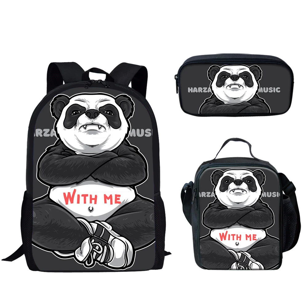 Novità Cool Cartoon Panda 3 Pz/Set Zaino 3D Print School Bag Borsa Per Libri Per Studenti Anime Laptop Daypack Lunch Bag Pencil Case