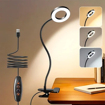 Reading Desk Lamp Bed Dimmable, 3 Modes & 10 Dimming Levels USB Clamp Lamps 360° Flexible Book Clip 1