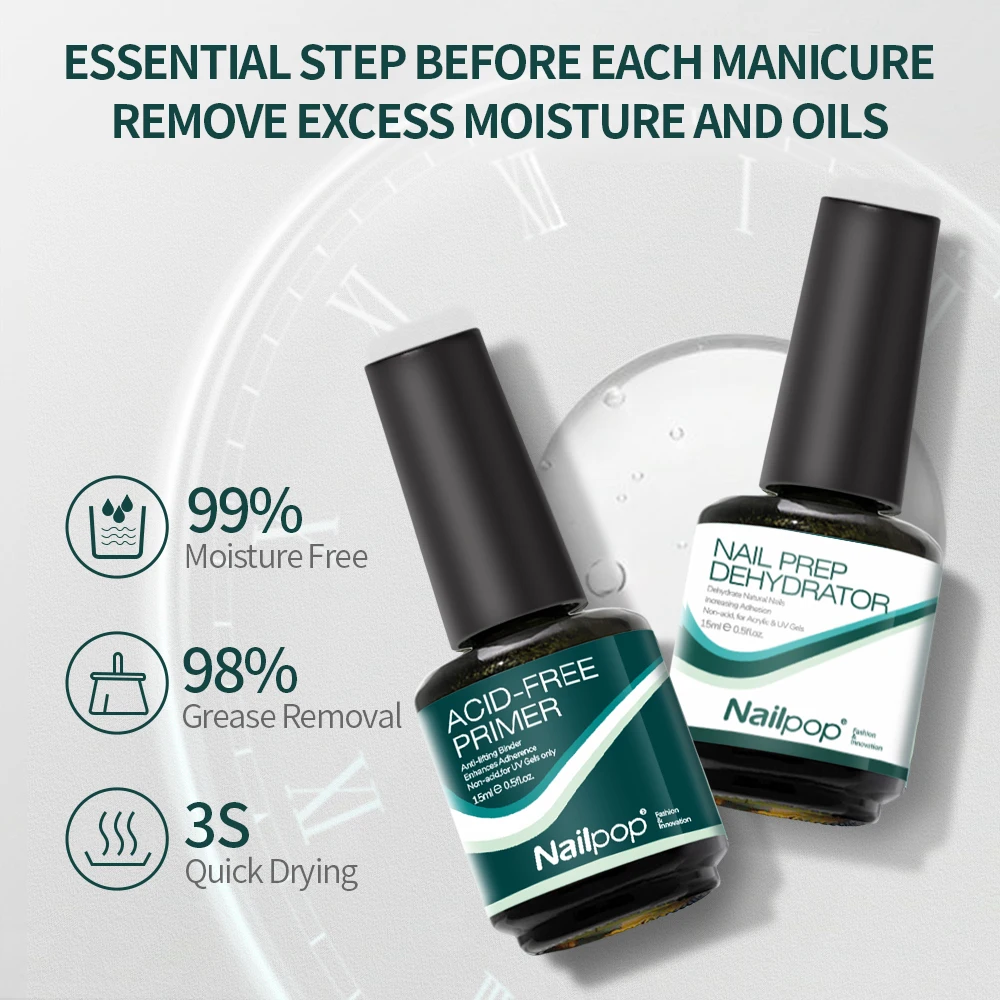 Nailpop Fast-Dry Nail Prep Kit: 2-Piece Dehydrator & Primer Set