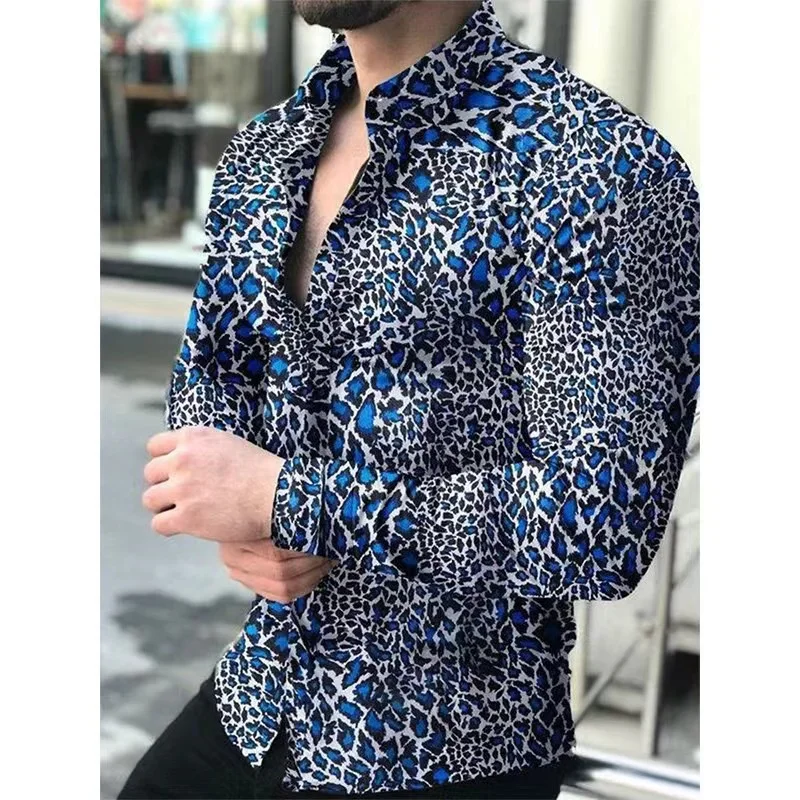 Golden Hawaii Shirts Men Fashion Shirt Luxury Floral Shirts Long Sleeve Beach Blouse European style Camisas Men Clothing Chain