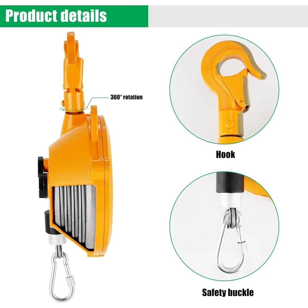Spring Balancer 7-11lbs(3-5kg) Retractable Balancer with 5 Ft Wire Rope Hook Retractable Spring Tool Hanging Holding Equipment