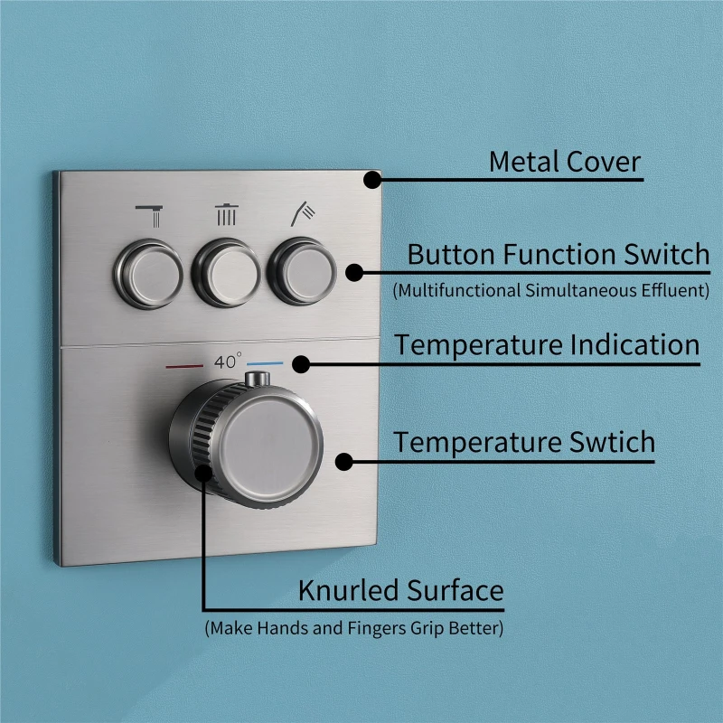 Bathroom Accessorie Facilities G1/2thread Interface Electroplated Shower Switch Panel Thermostatic Control Valve in-wall Mountin