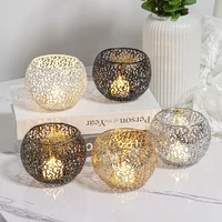 Retro Candle Holder Electroplating Metal Iron Ball Candlestick Creative Hollow Out Candle Cup Party Wedding Home Desktop Decor 2
