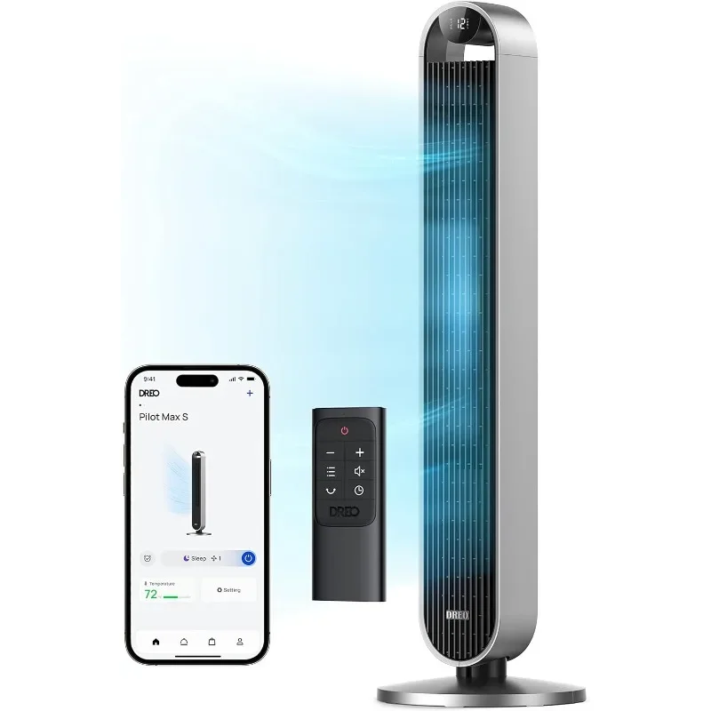 

Dreo 120° Oscillating Tower Fan, 42 Inch Bladeless Fan for Bedroom, 25dB Quiet DC Motor, Standing Fan with Remote, 12 Hyper Wind