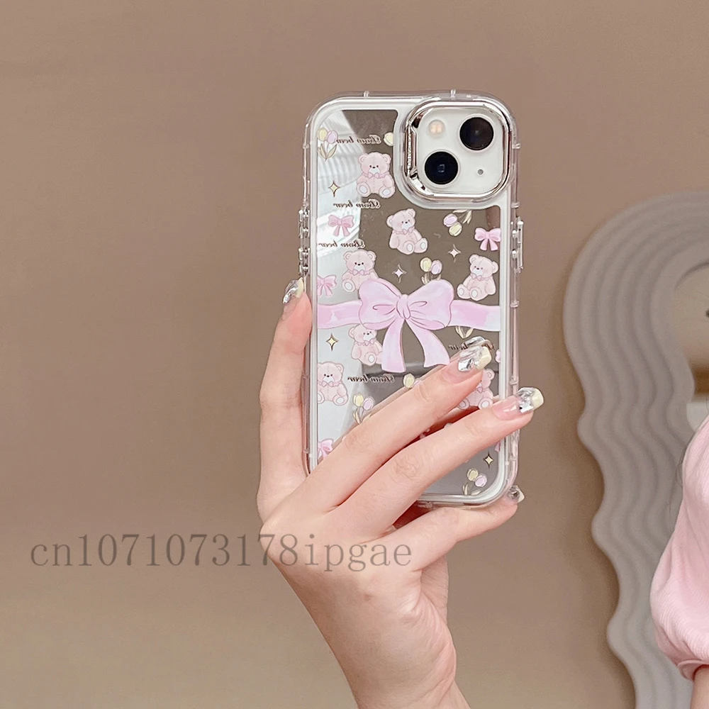 

Cute Pink Bow Bear Phone Case for Iphone 11 12 13 14 15 Pro Max XS X XR Fashion New Products