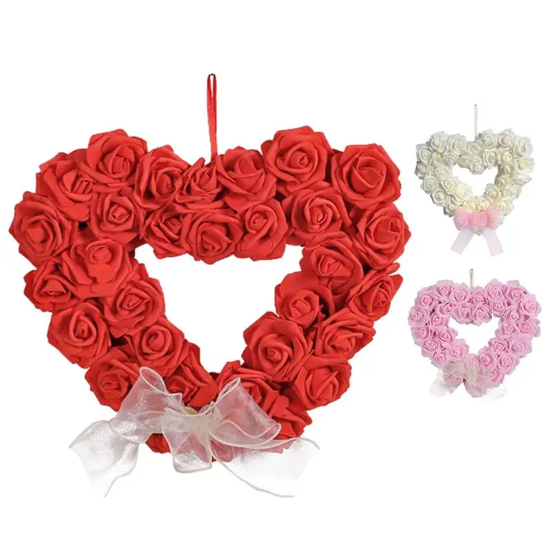 

Valentine's Day Rose Wreaths Love Heart Flowers Door Hanging Wedding Party Garland Simulation Happy Valentines Party Decor 2024