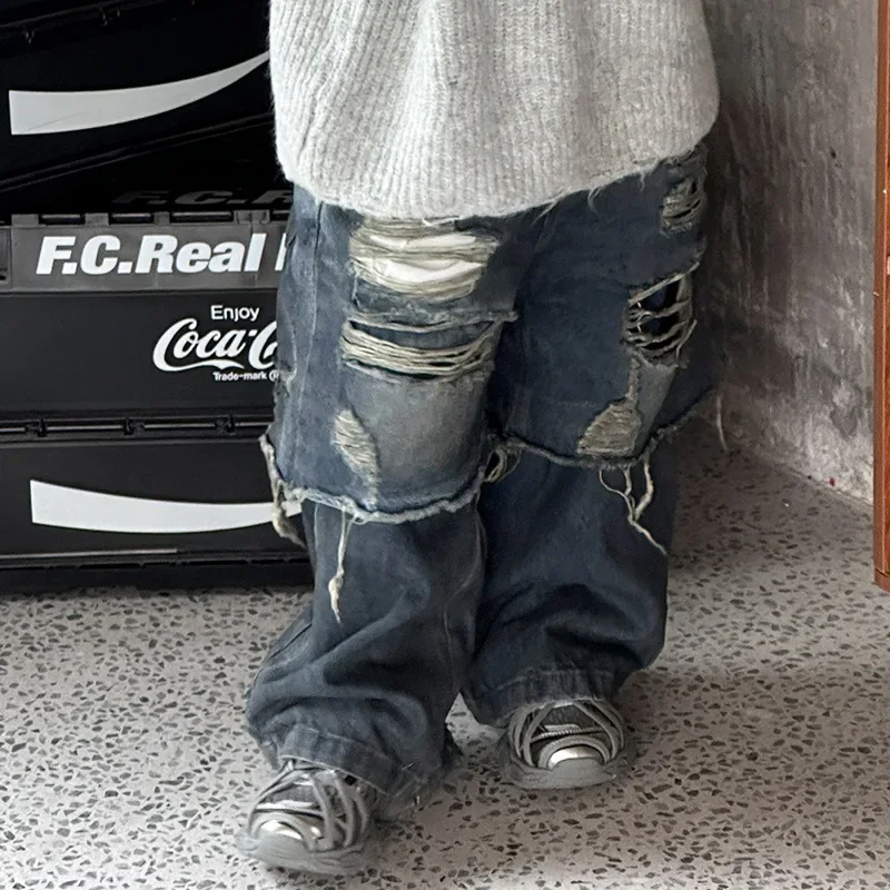 Children Clothes Kids Denim Pants Boy Personality Fashion Autumn New Jeans Casual Simple Kids Ripped Denim Pants