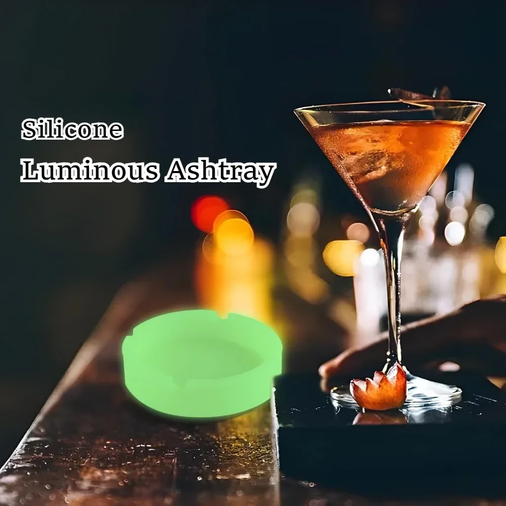 Luminous Silicone Gel Ashtray Light Circular Ashtray Fluorescent Smoke Convenient Cigarette Case Drop Creative Ashtrays 2Ps
