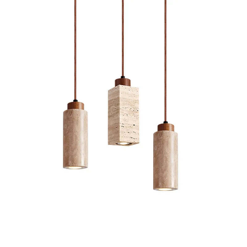 Suspension Moderne Wabi Sabi Travertin Pierre Jaune - Lampe LED Salle à Manger
