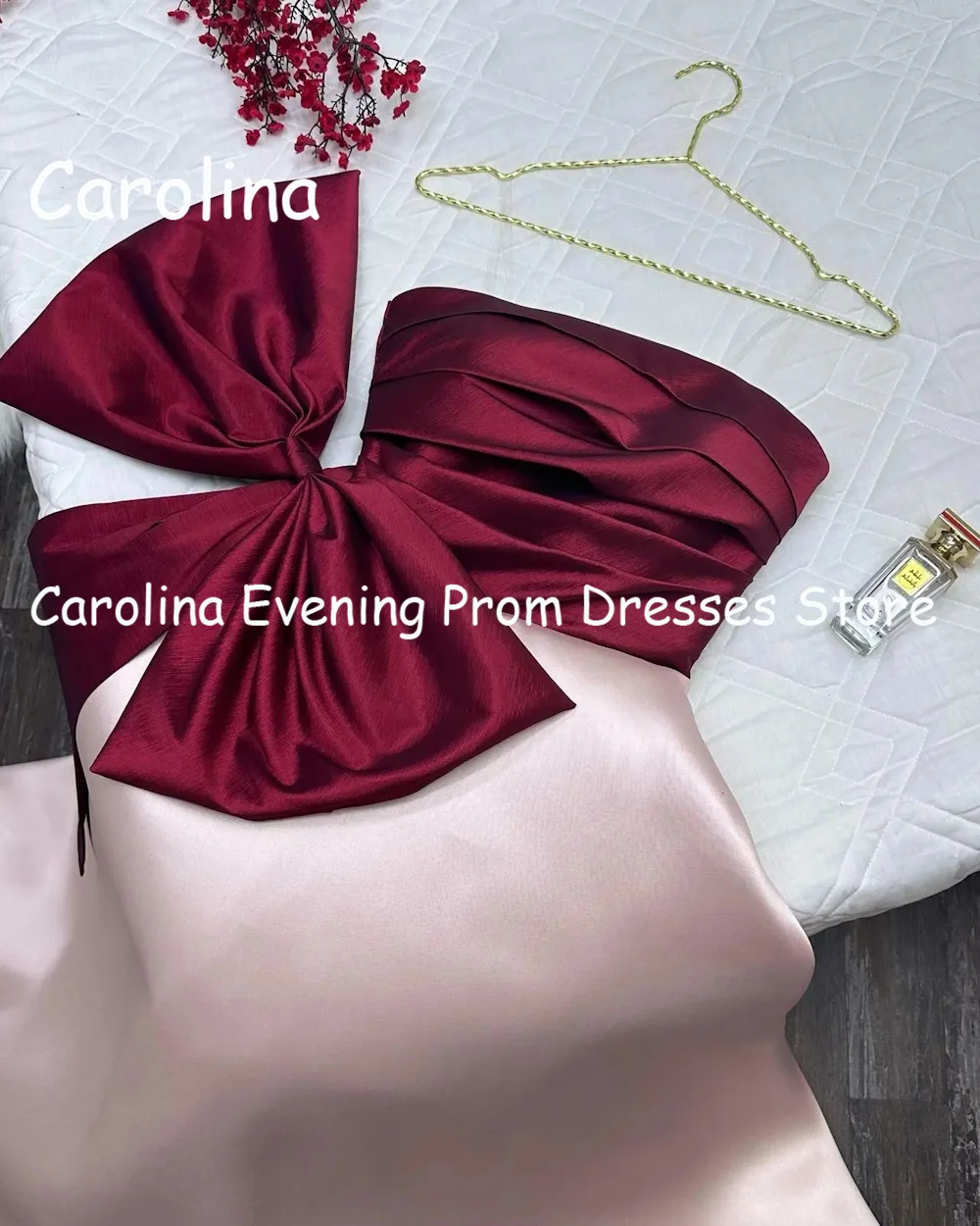 Carolina Satin A-line Strapless Ruffle Arab Prom Gown Bow Floor Length Saudi Evening Formal Elegant Party Dress for Women 2023