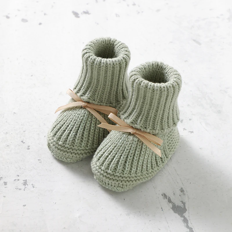 Newborn Baby Romper Shoes Gloves Set Knit Girl Boy Jumpsuit Boot Mitten Solid Toddler Infant Long Sleeve Clothing 4PC Fall 0-18M 5