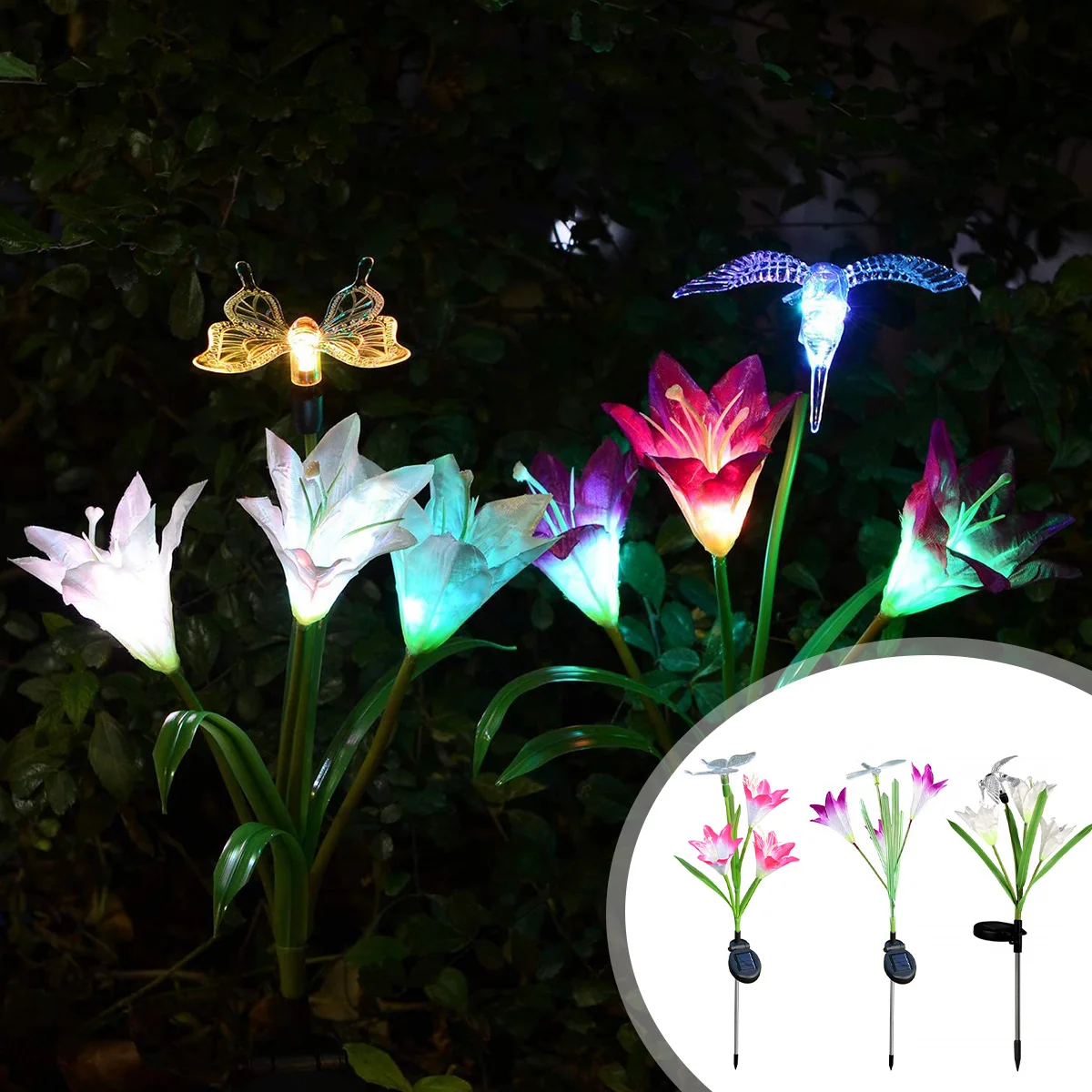 

3pcs Lily Flowers Light Outdoor Solar Powered Lily Flower Stake Light IP44 Waterproof Fiber LED Lawn Lamp for Yard Patio Garden