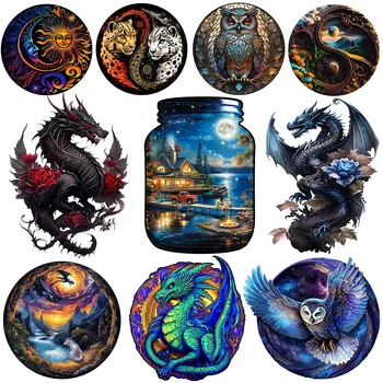 Original Wooden Jigsaw Puzzles - Chameleon, Beautiful Gift Package, Unique Shape Best Gift for Adults and Kids 1